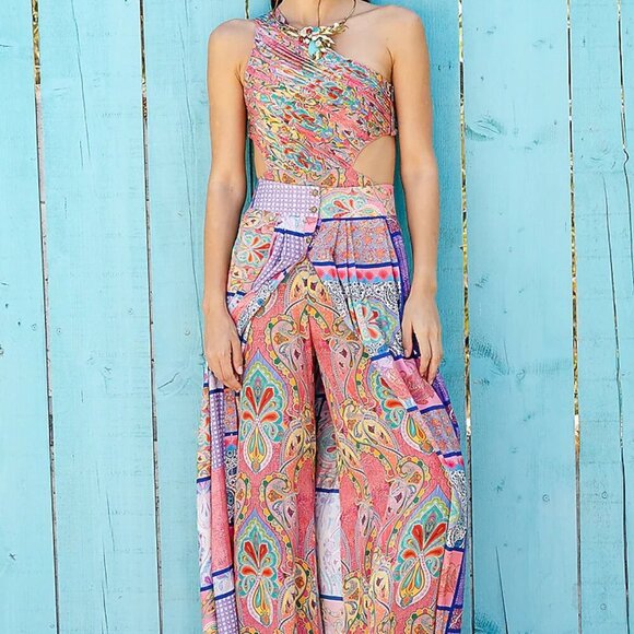 Shruti Sancheti Jumpsuit Women's L/XL Multi-Colored Wide Leg Paisley *ALTERED* - Picture 10 of 10